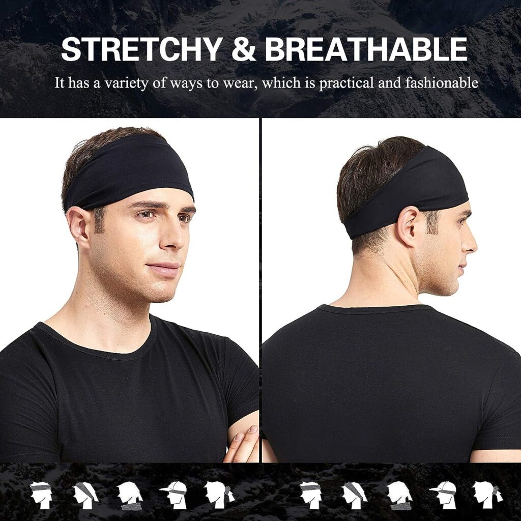 Acozycoo Mens Running Headband,5Pack,Mens Sweatband Sports Headband for Running,Cycling,Basketball,Yoga,Fitness Workout Stretchy Unisex Hairband