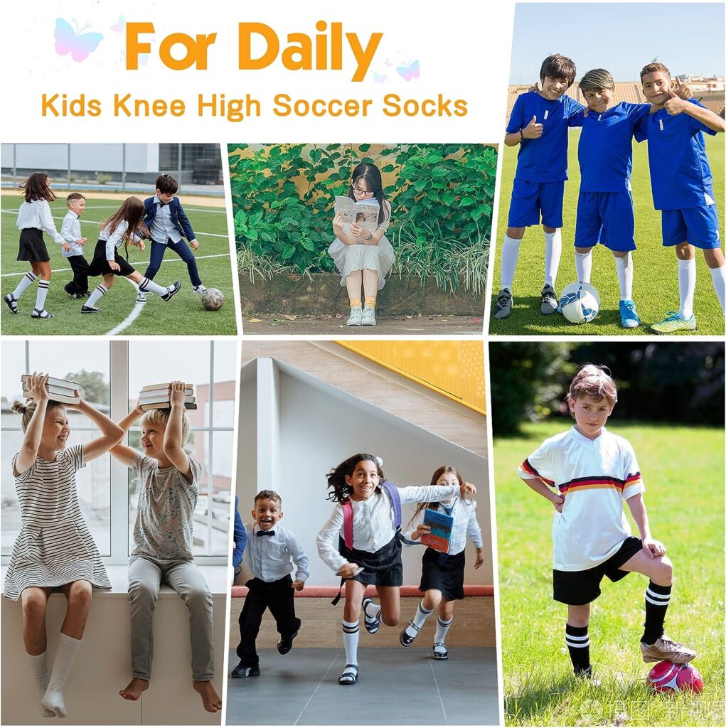 American Trends Kids Toddler Soccer Socks Knee High Tube long Socks Three Stripes Uniform Socks for Boys Girls 1-9 years