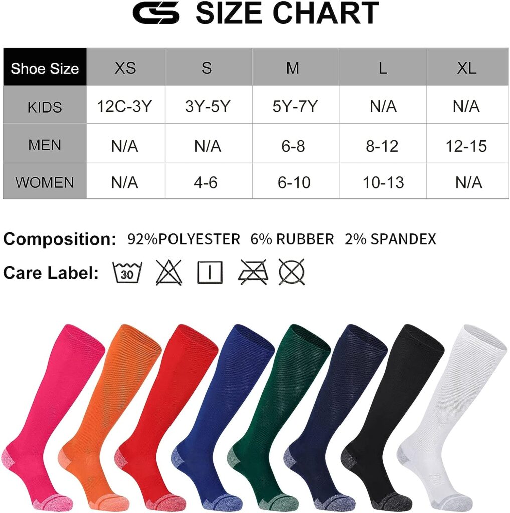 CS CELERSPORT 2 Pack / 3 Pack Baseball Socks for Youth Kids and Adult Softball Soccer Socks Over the Calf Tube Socks