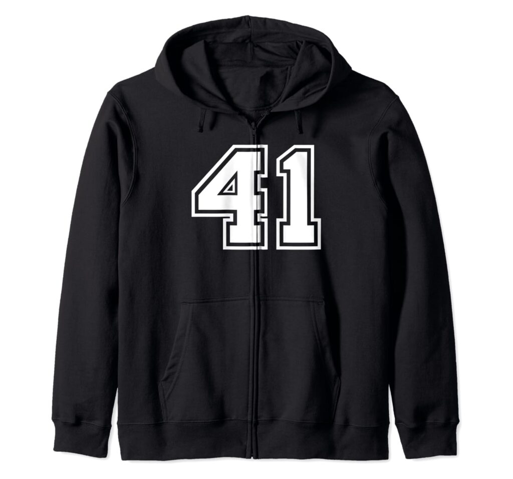 Team Jersey Number #41 Sports Gift Zip Hoodie
