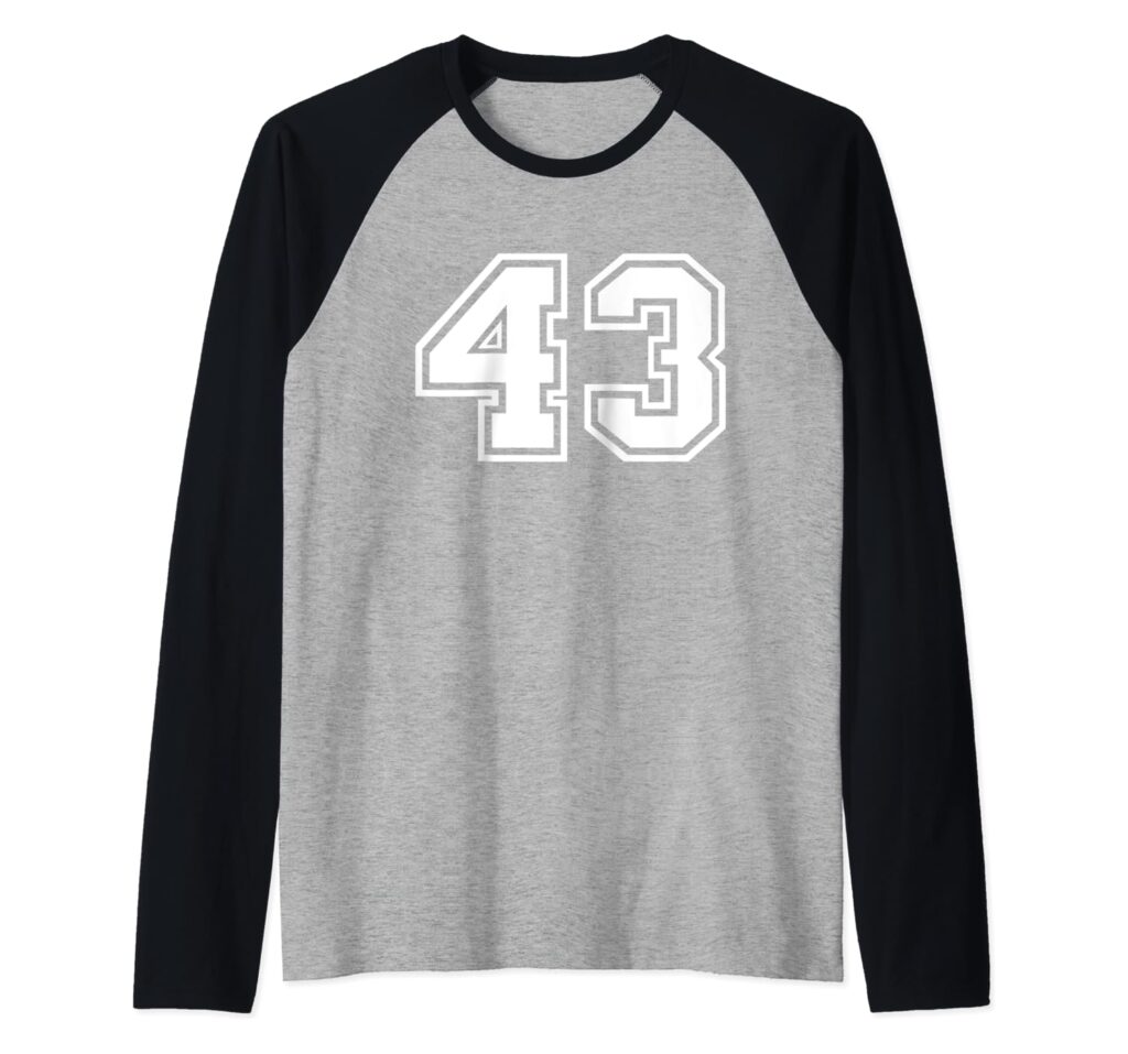 Team Jersey Number #43 Sports Gift Raglan Baseball Tee