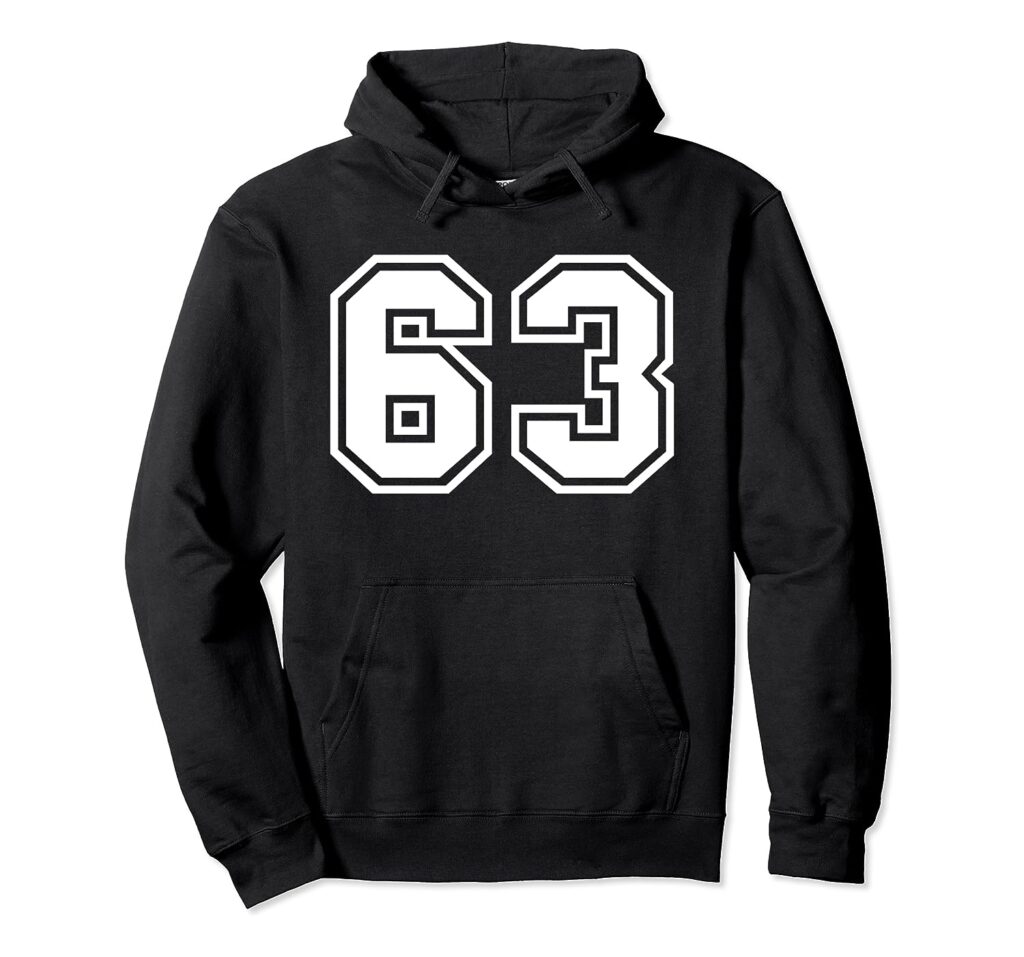 Team Jersey Number #63 Sports Gift Pullover Hoodie