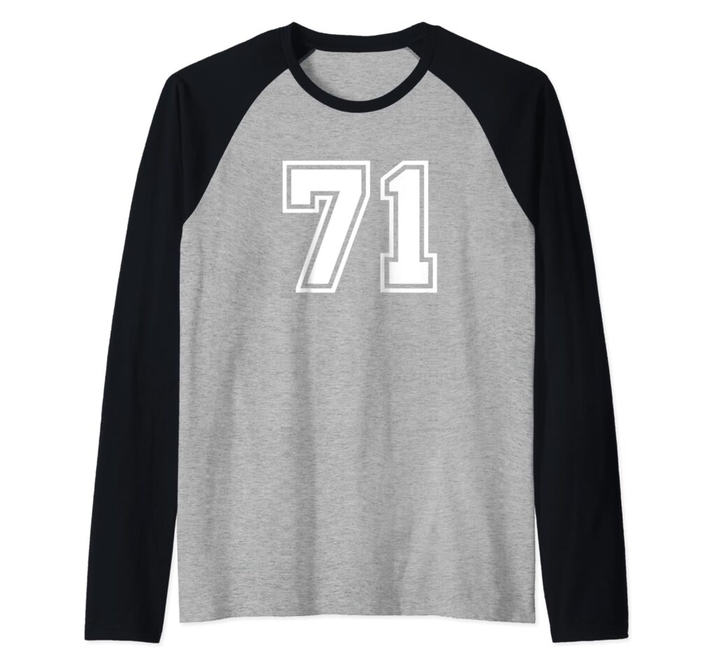 Team Jersey Number #71 Sports Gift Raglan Baseball Tee