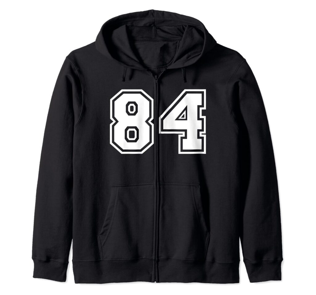 Team Jersey Number #84 Sports Gift Zip Hoodie