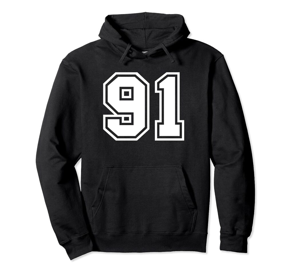 Team Jersey Number #91 Sports Gift Pullover Hoodie