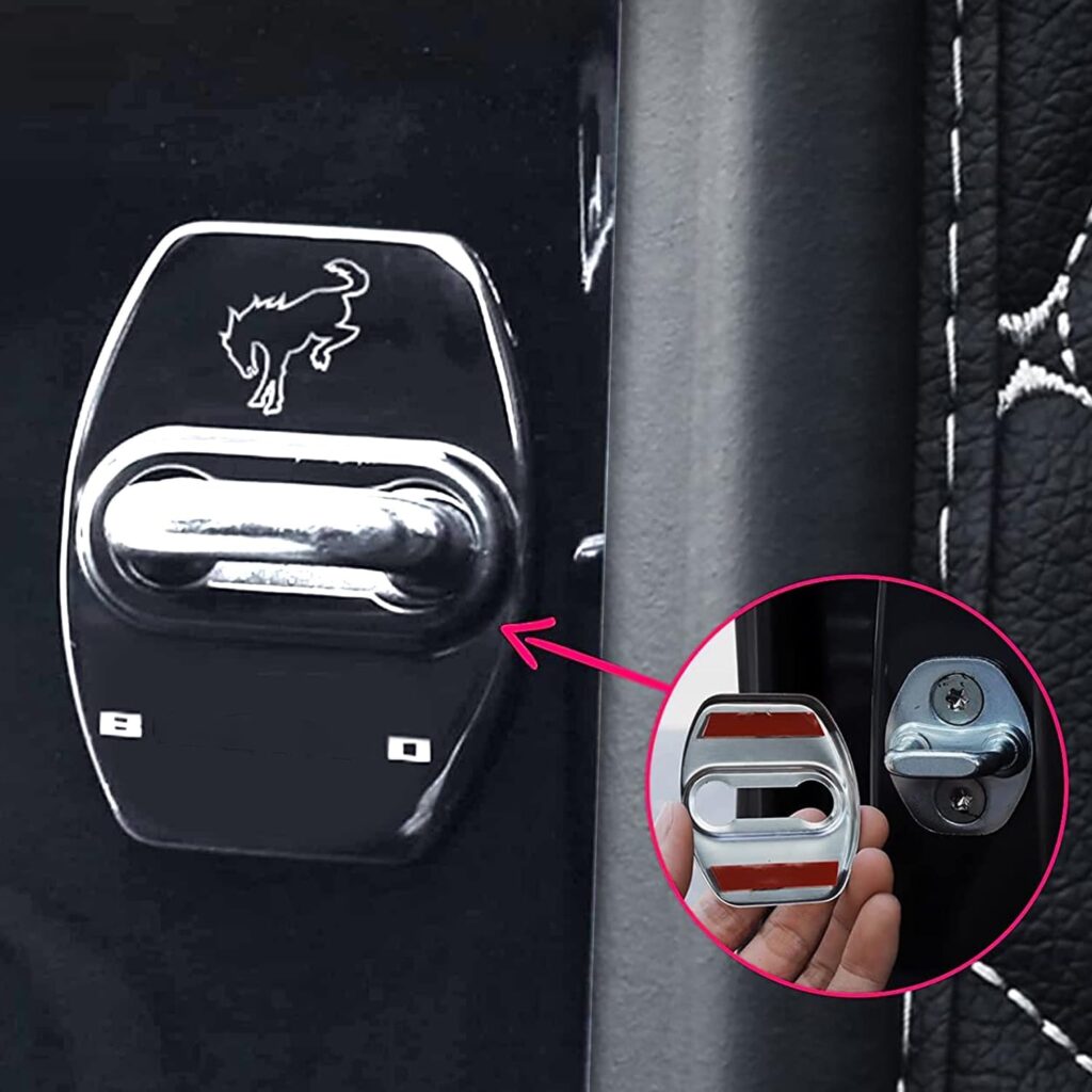 YJMOTOR Fit Bronco Sport 2021 2022 2023 Lock Latchs Cover Stainless Steel Door Arm Protection Cover Trim Interior Accessories for Ford Bronco 2 and 4 Door Type Decoration (Titanium Black)